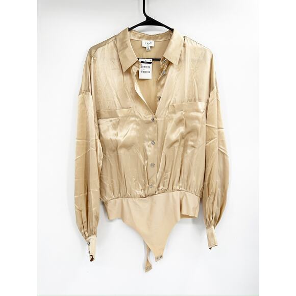 CAMI NYC Belkis Silk Charmeuse Shirt Bodysuit XL Beige Nude - Picture 2 of 7